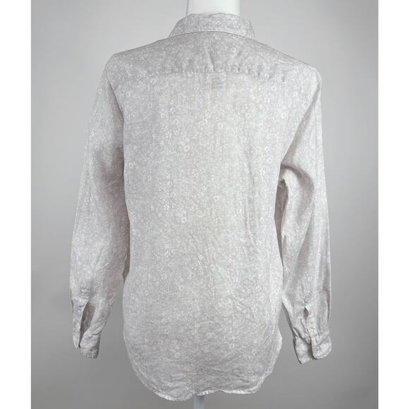 Frank & Eileen Linen Floral Eileen Button Down Shirt Small Neutral Lagenlook - Picture 3 of 12